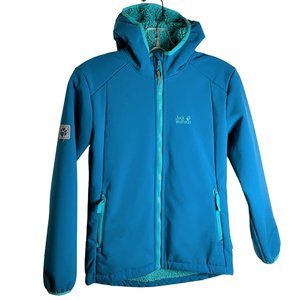 Girls' Teal & Green Jack Wolfskin Fleece Lined Jacket, Size 14, w/Reflectors